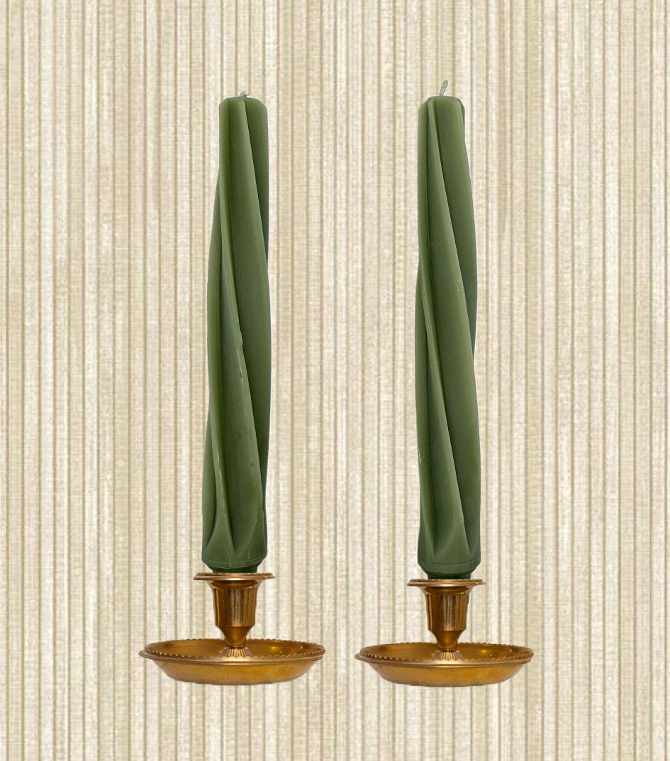 Pair of 9 Inch Green Twist Taper Candles 