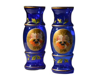 Vintage Hand Painted Czech Glass Vases, Pair - Hunt and Bloom