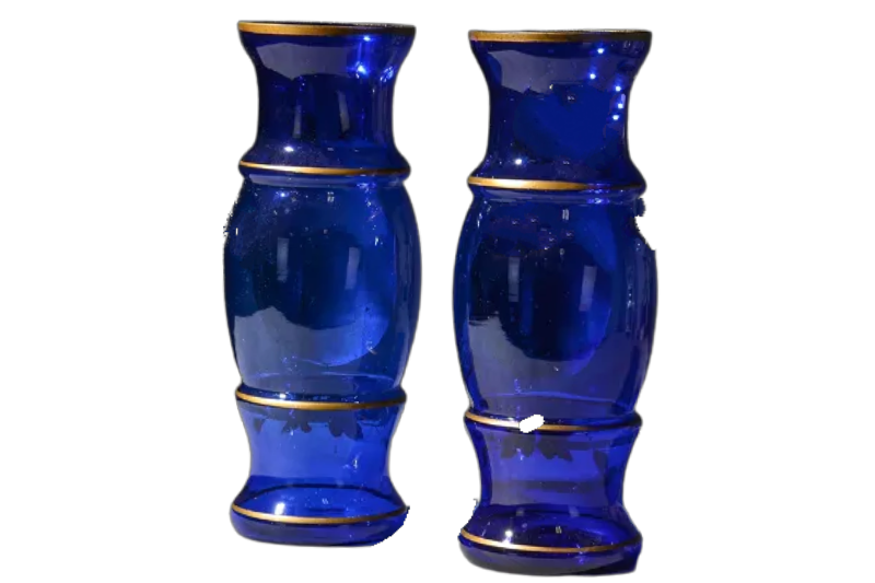 Vintage Hand Painted Czech Glass Vases, Pair - Hunt and Bloom