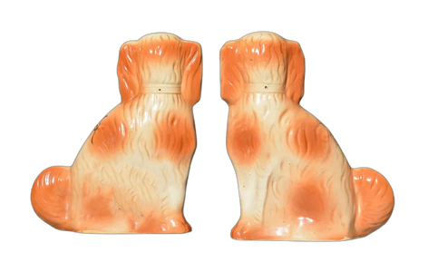 Vintage Staffordshire Spaniels with Glass Eyes, Pair - Hunt and Bloom