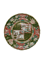 19th Century Antique Mason's Plate with Green and Red Landscape Motifs 
