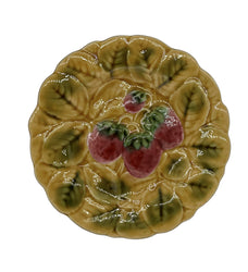 Vintage French Majolica Plate with Strawberry Motif in the Middle 