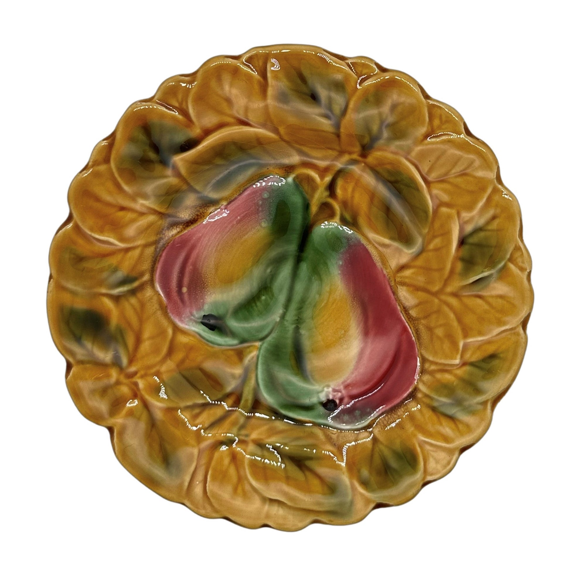 Vintage French Majolica Plate with a Pear Motif in the middle 