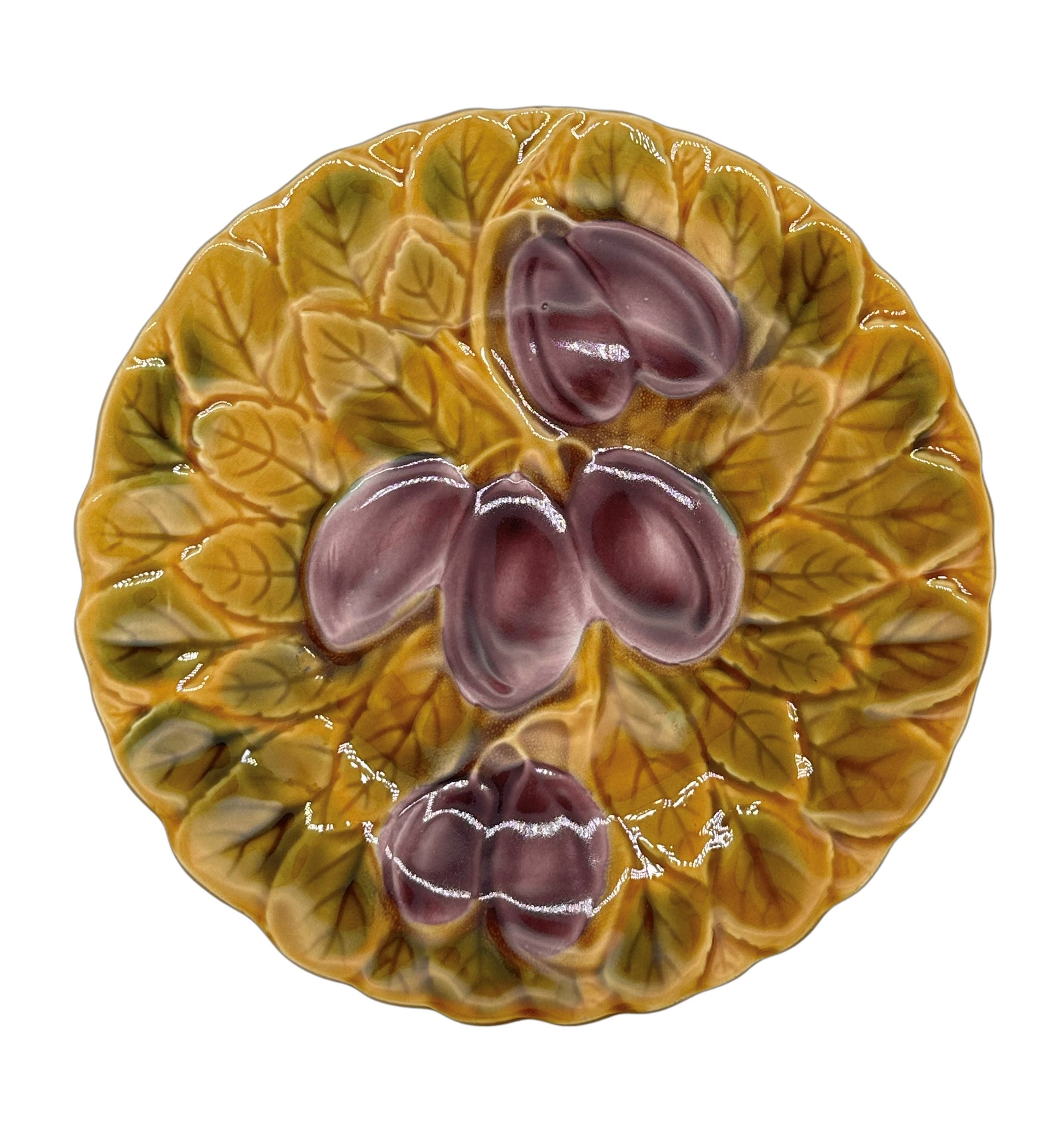 Vintage French Majolica Plate, Fig - Hunt and Bloom