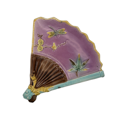 Antique Majolica Fan Plate - Hunt and Bloom