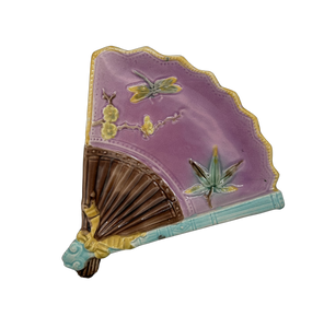 Antique Majolica Fan Plate - Hunt and Bloom