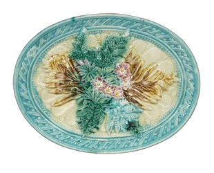 Majolica Woven Blue Rim and Floral Oval Plate - Hunt and Bloom