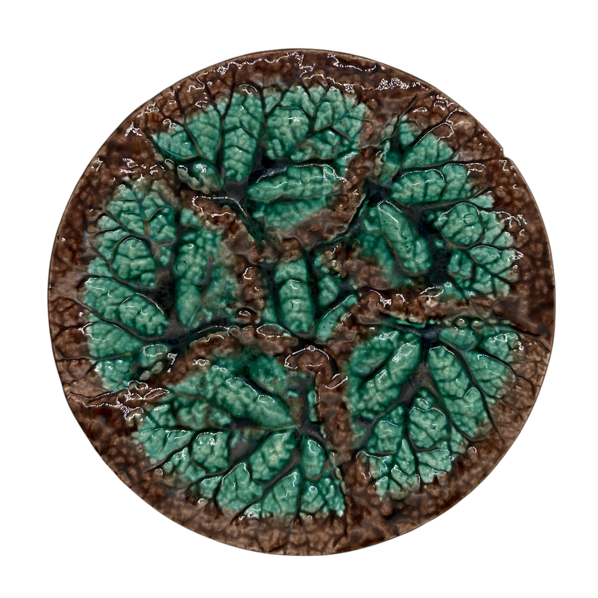 Antique Majolica Plate with Foliage Texture - Hunt and Bloom