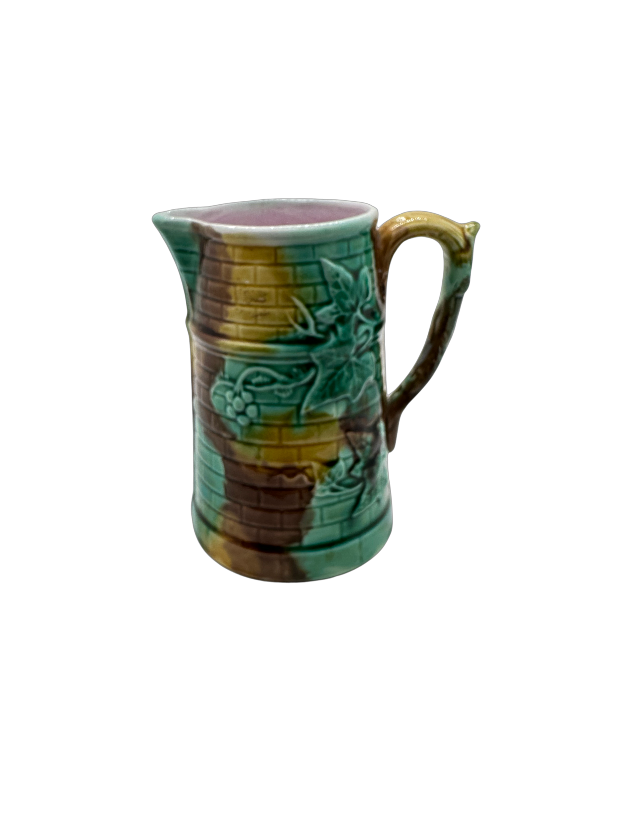 Majolica Pitcher Green, Yellow, Brown with Ivy - Hunt and Bloom