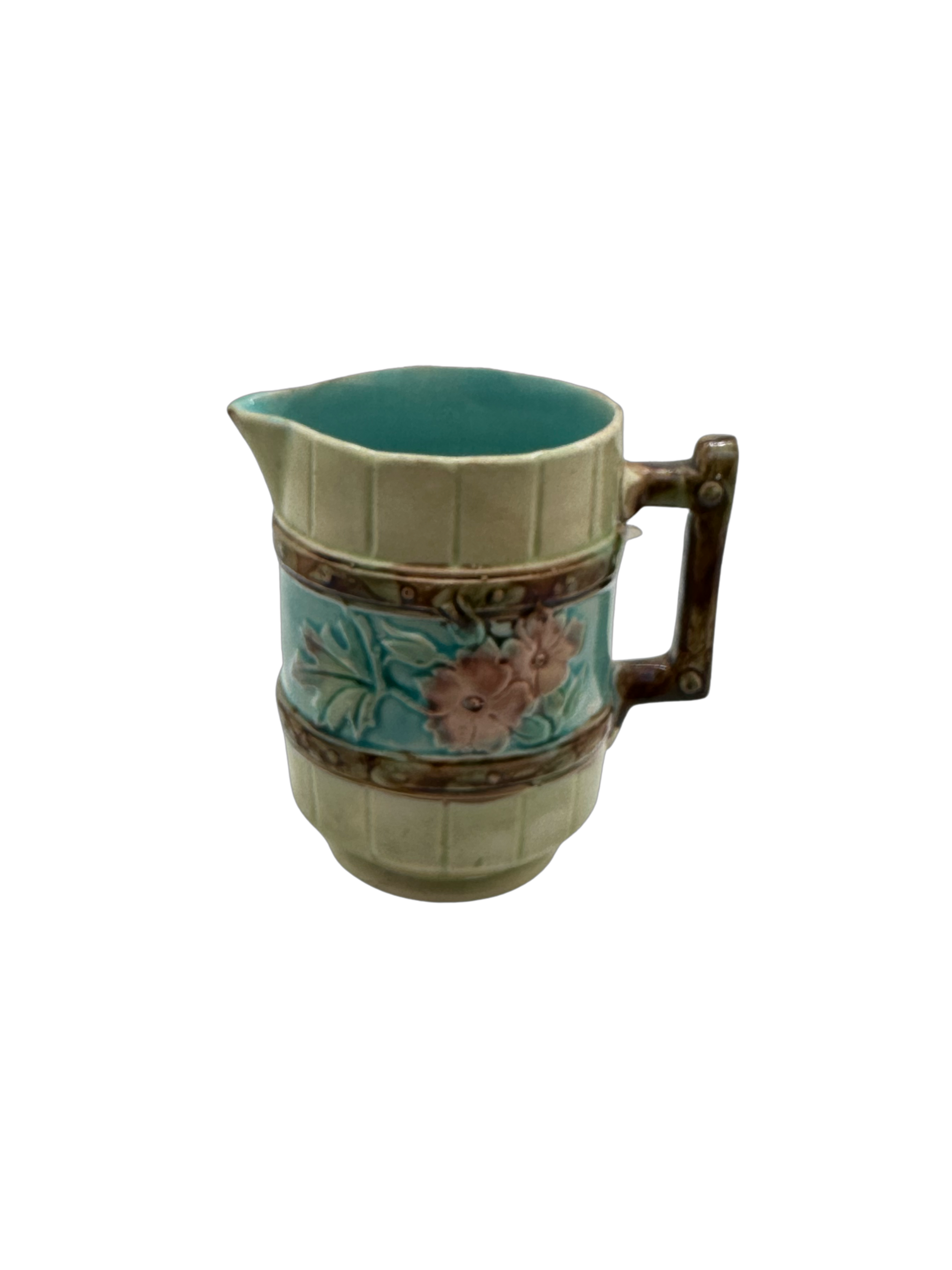 Majolica Brown Teal Floral Mini Pitcher - Hunt and Bloom