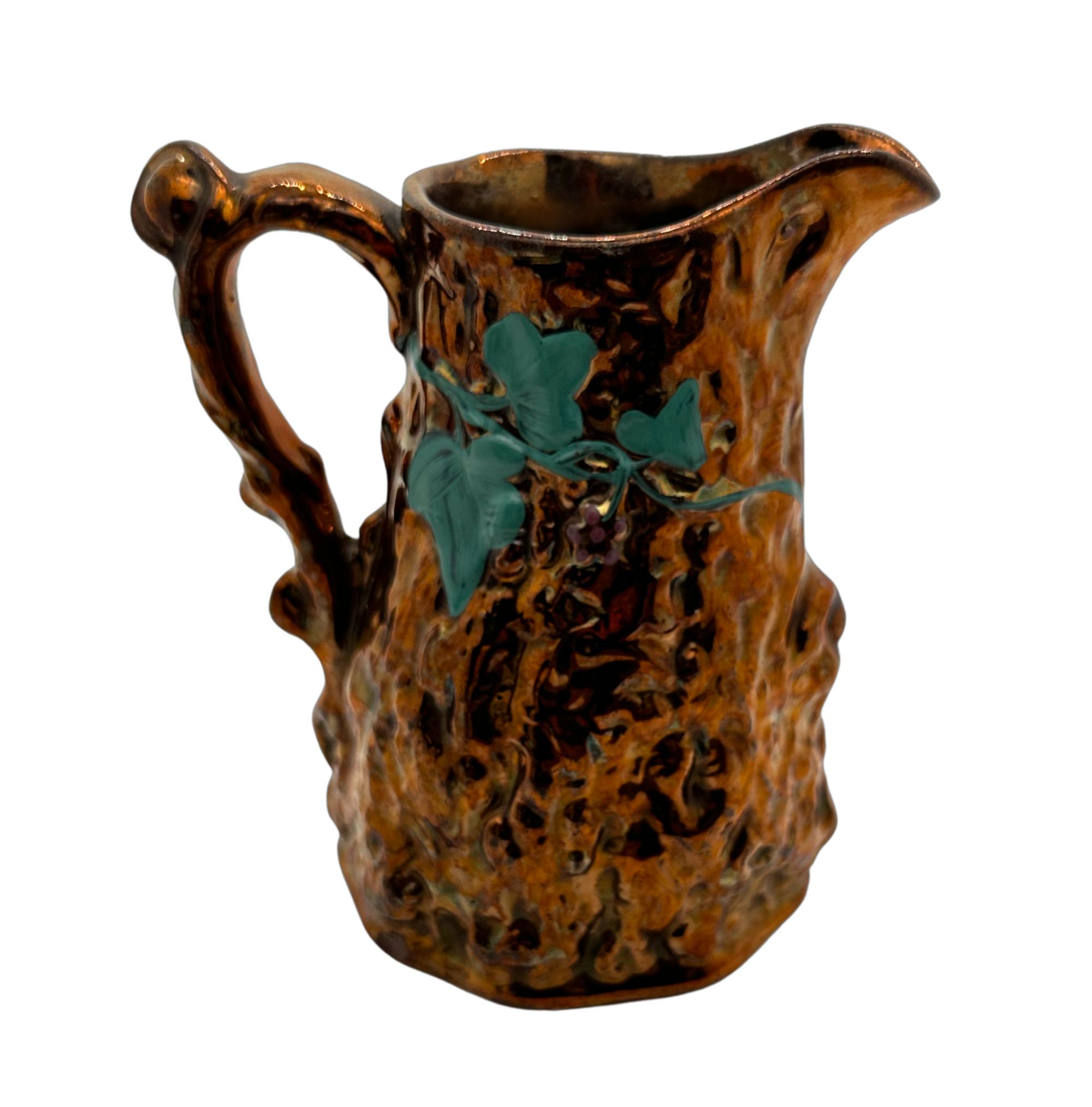 Antique Lusterware Pitcher Copper with Green Ivy - Hunt and Bloom