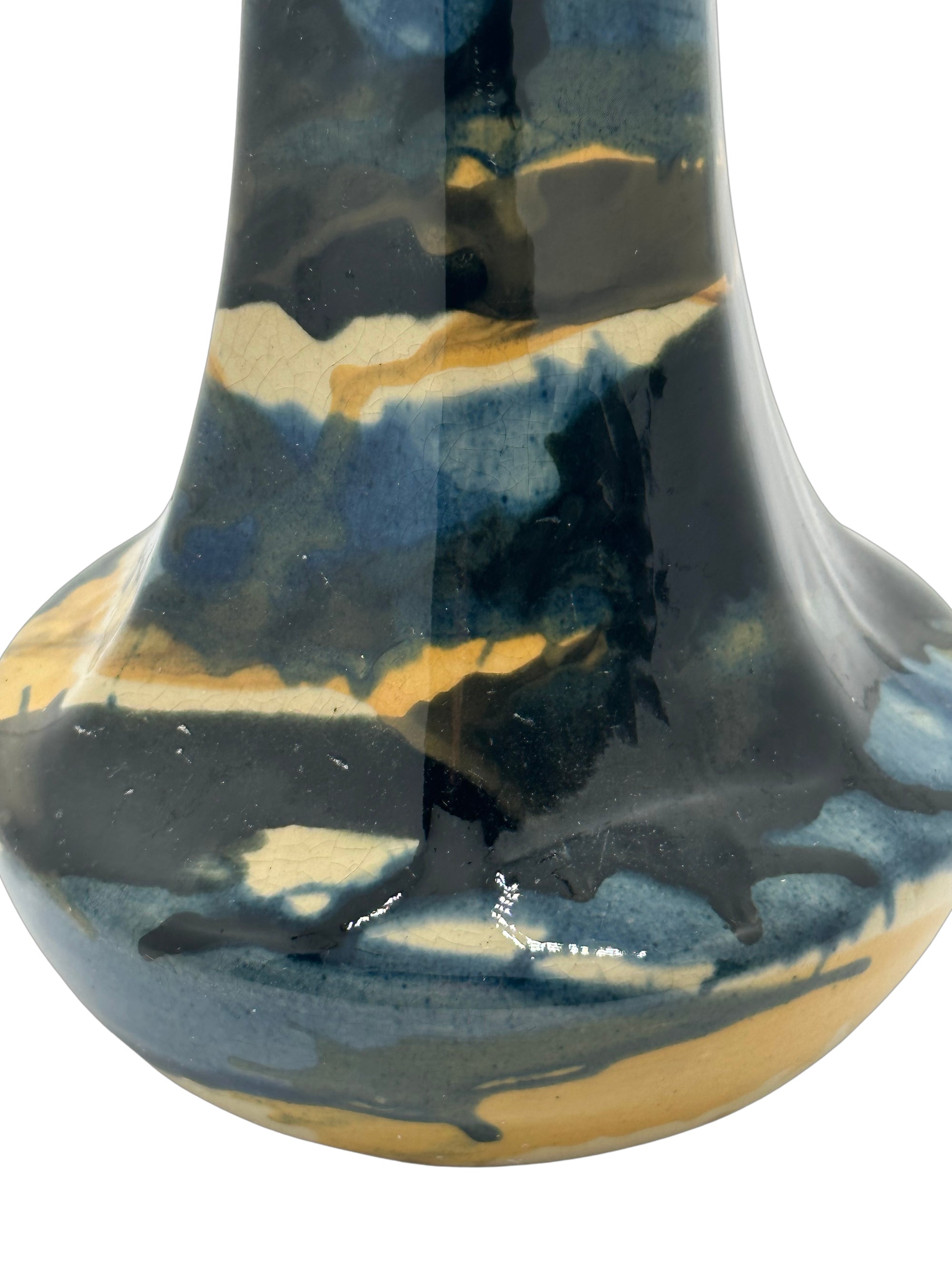 Early 20th C. Vintage Peters and Reed Blue Marble Glazed Vase - Hunt and Bloom