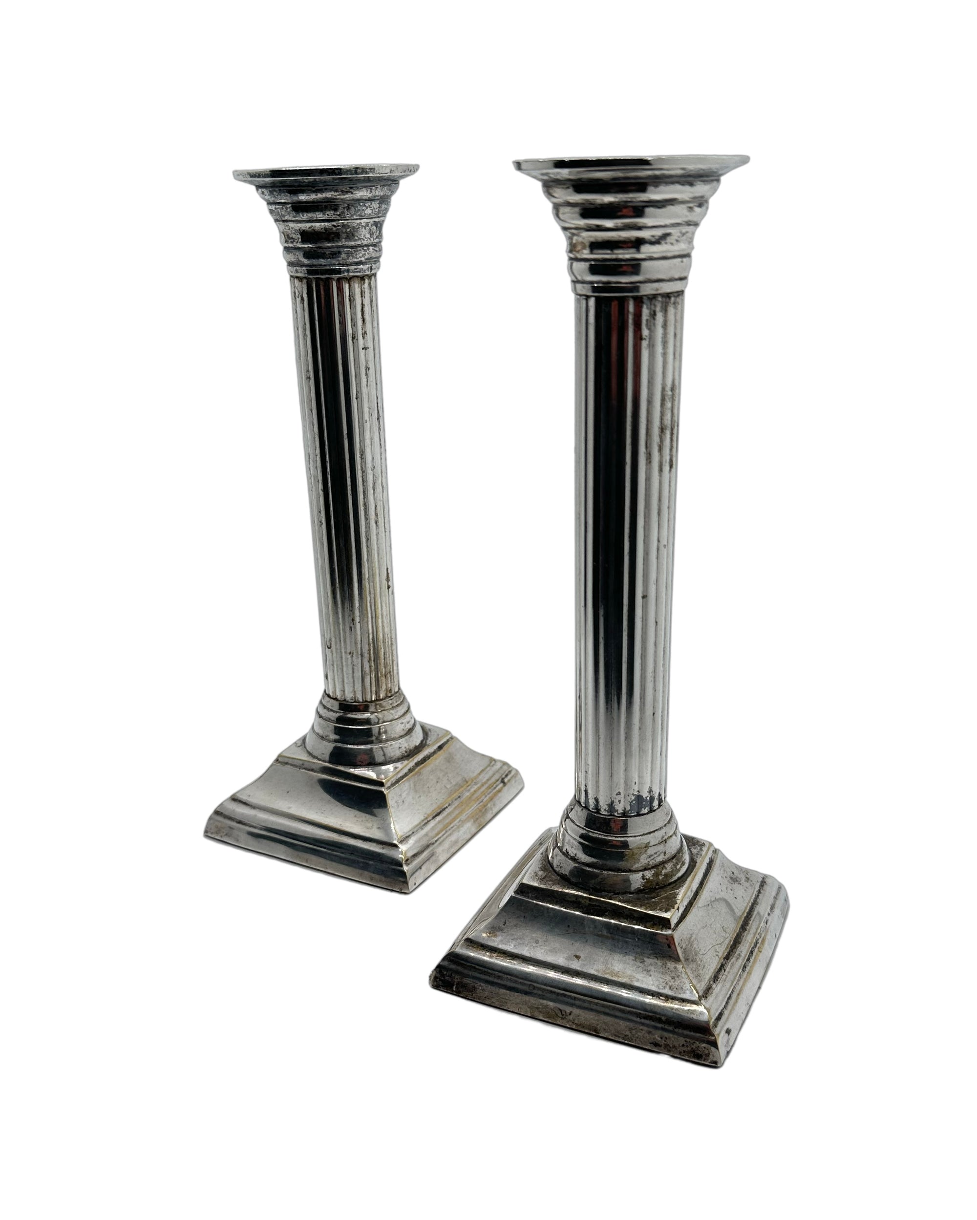 Vintage Silver Plate Column Candlesticks - Hunt and Bloom