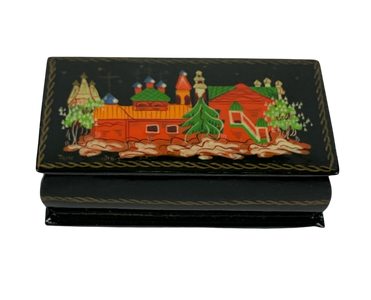 Vintage Russian Orange Buildings Lacquer Box - Hunt and Bloom