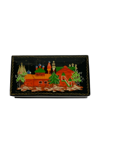 Vintage Russian Orange Buildings Lacquer Box - Hunt and Bloom