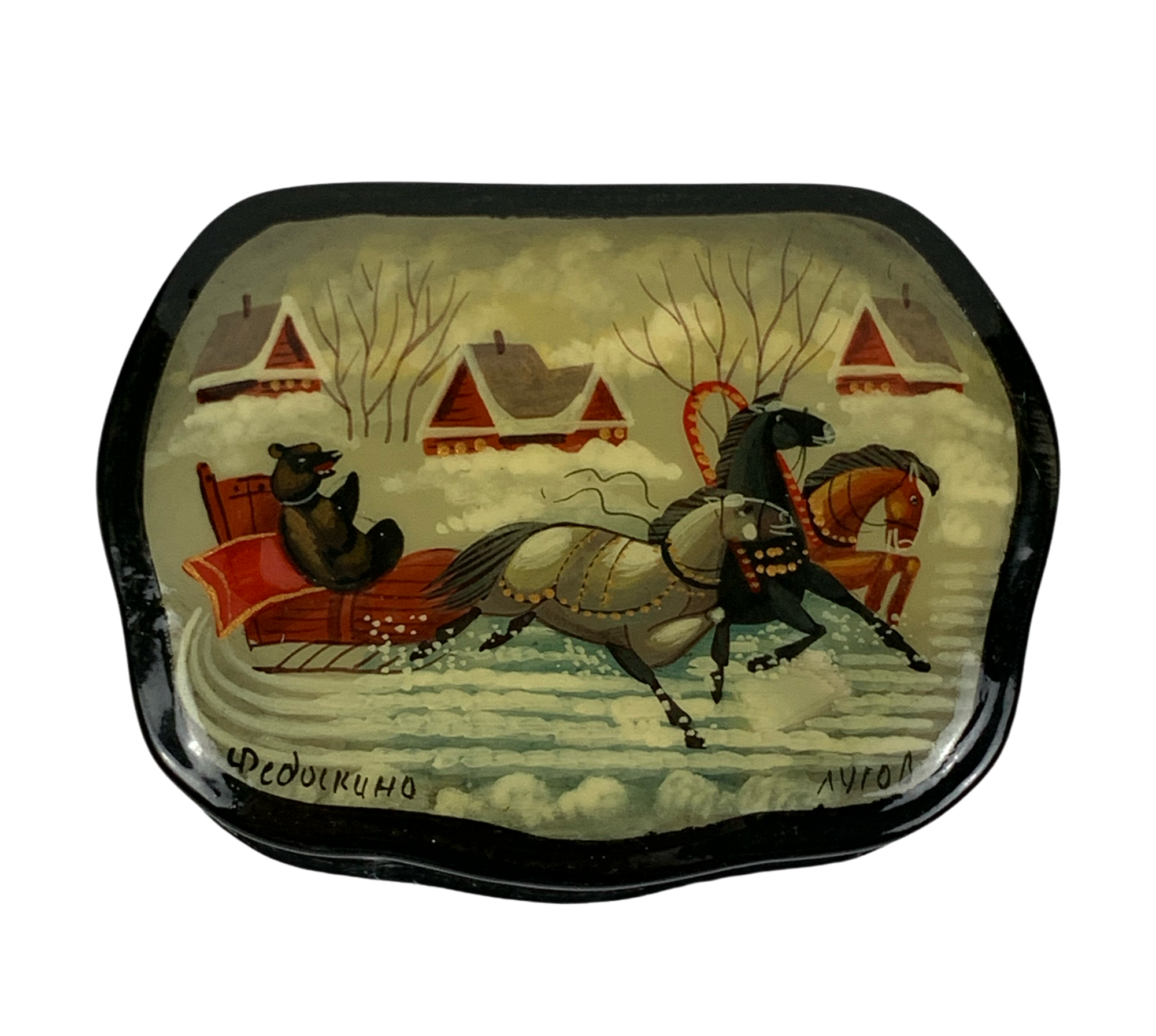Vintage Fedoskino Horse Drawn Sleigh Lacquer Box - Hunt and Bloom