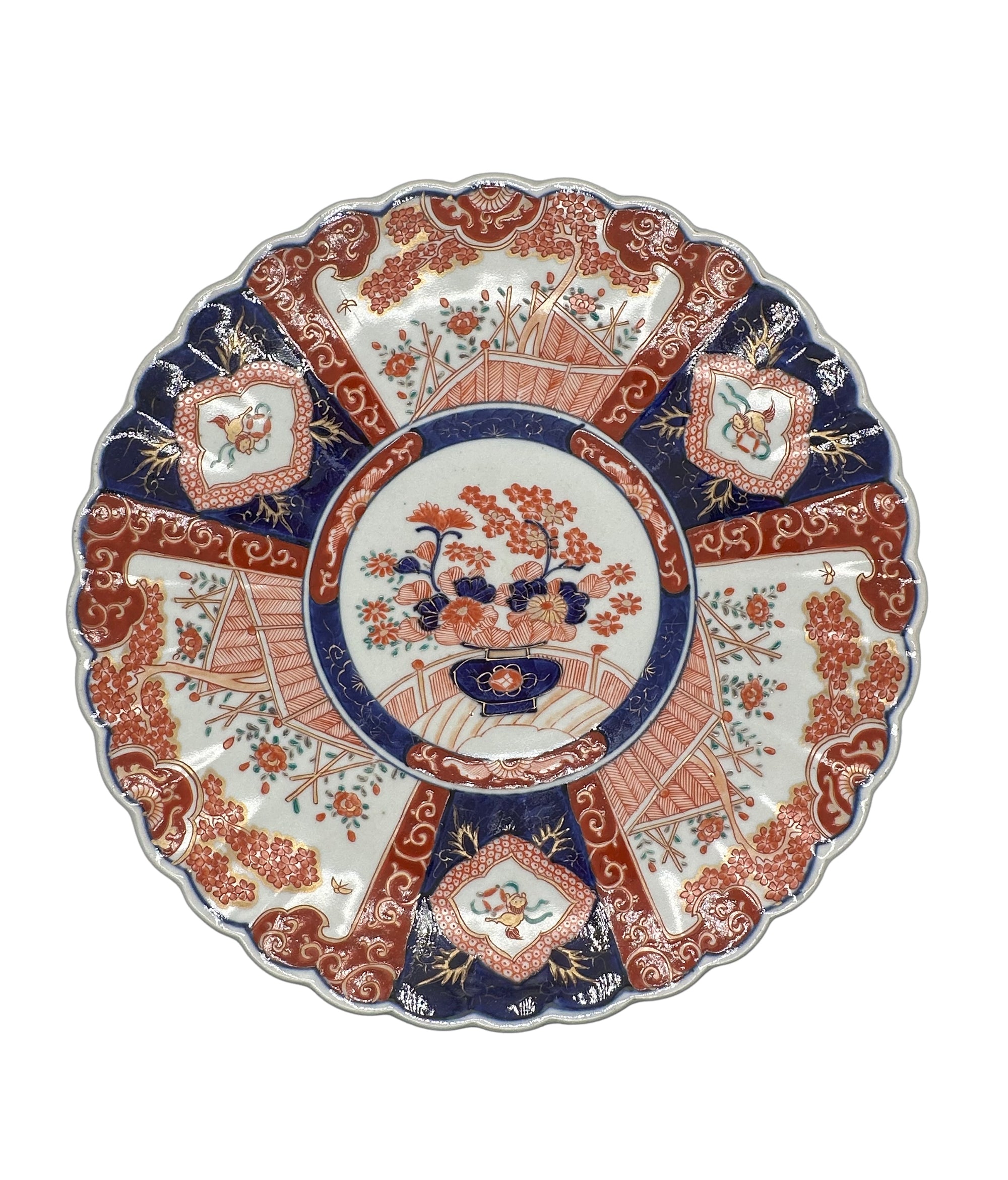 Imari Large Blue Basket with Blue and Coral Flowers Scalloped Platter - Hunt and Bloom