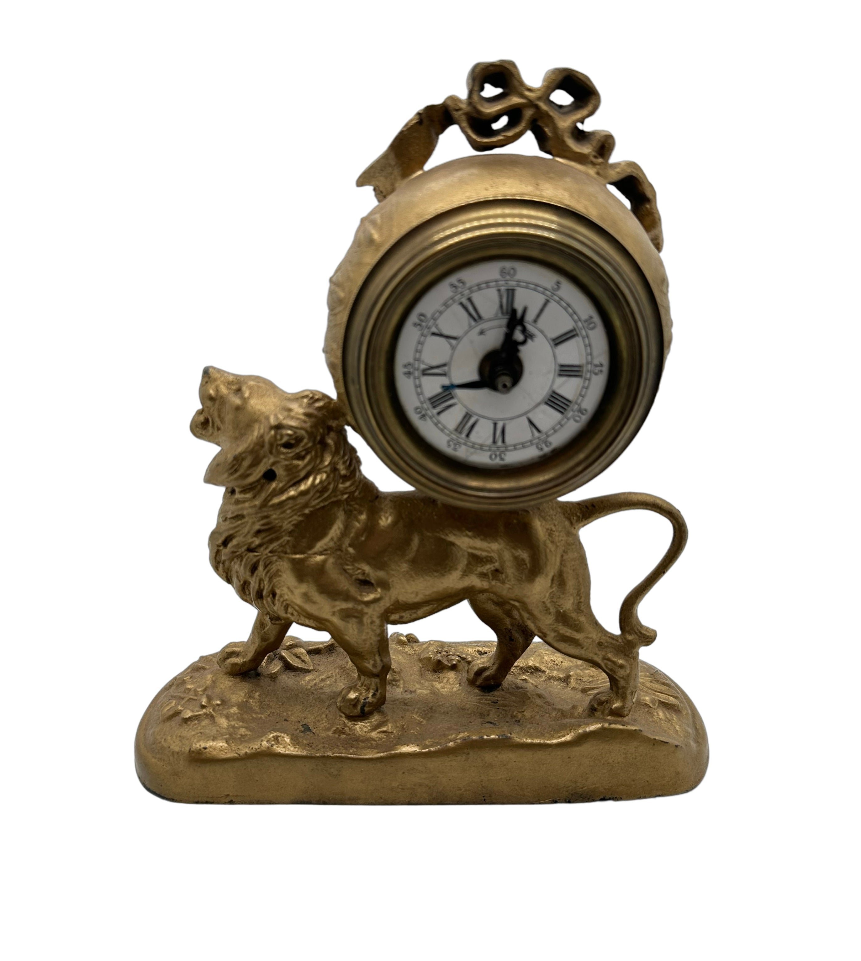 French Gold Finish Iron Lion Clock - Hunt and Bloom
