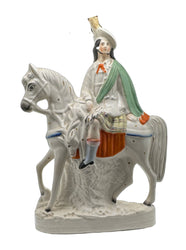 Antique Staffordshire Man on White Horse - Hunt and Bloom