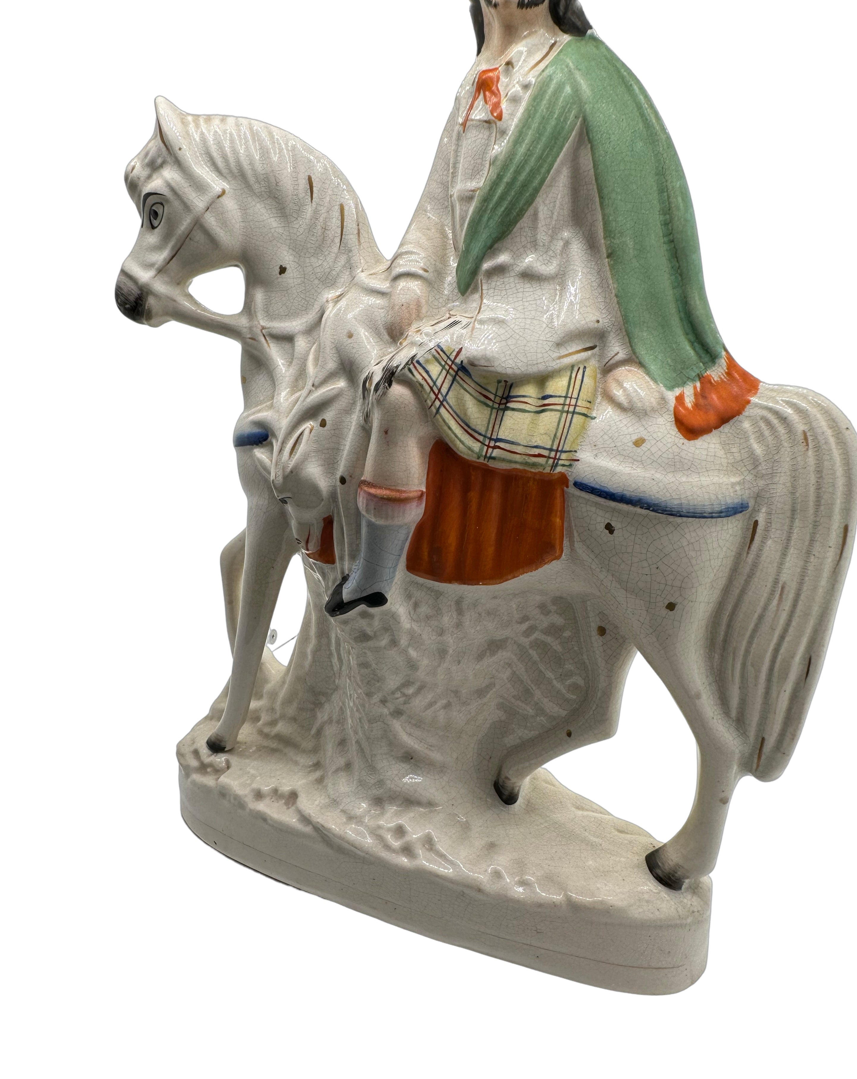 Antique Staffordshire Man on White Horse - Hunt and Bloom