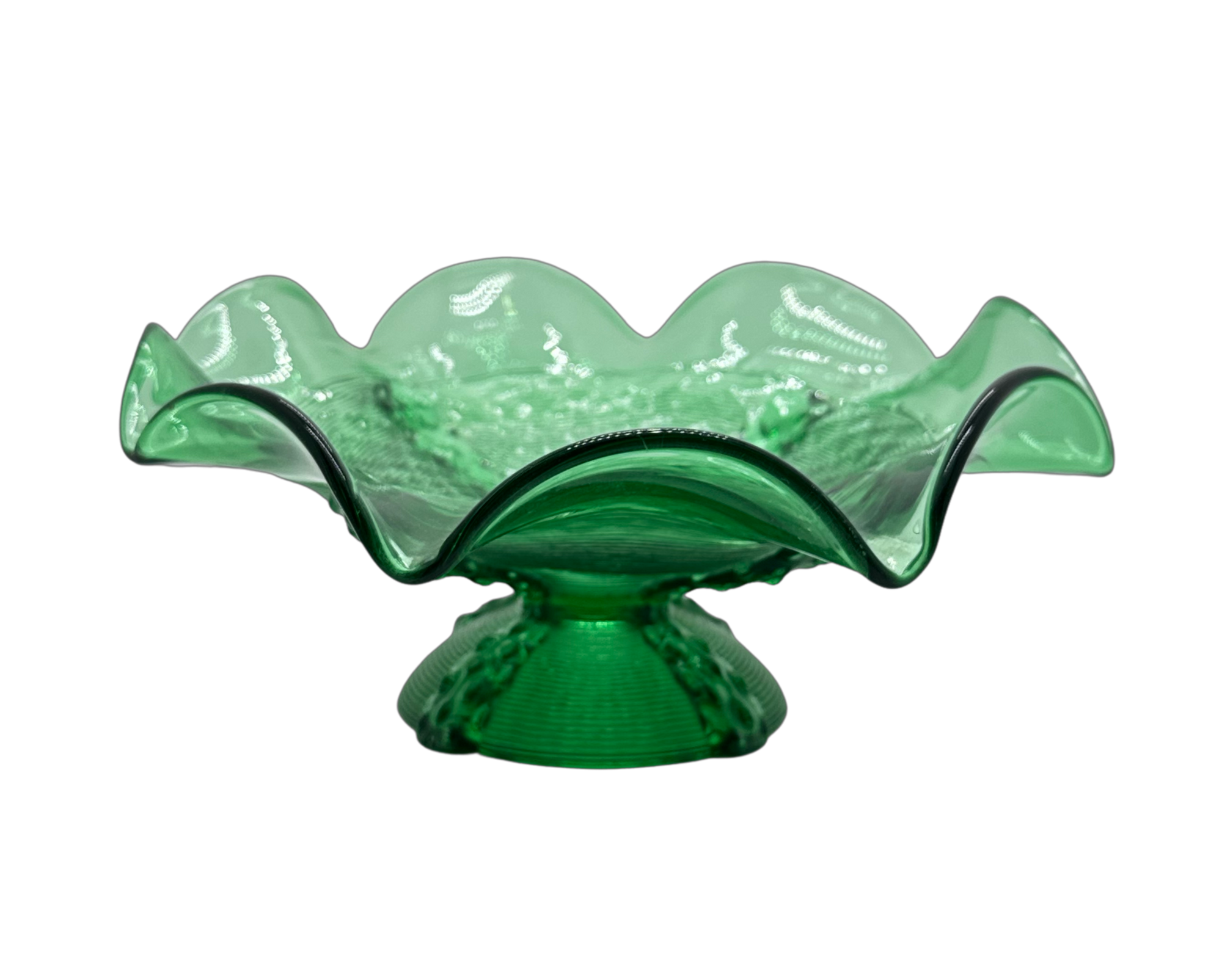 Antique Wavy Green Northwood Alaska Glass Compote