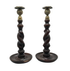 Pair of antique barley twist candlesticks 