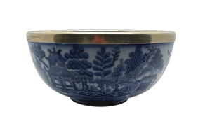 Antique Minton Blue and White Willow Bowl with Silver Rim - Hunt and Bloom