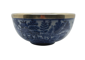 Antique Minton Blue and White Willow Bowl with Silver Rim - Hunt and Bloom