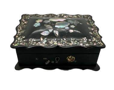Antique Papier Mache Box with Inlaid Nacre - Hunt and Bloom
