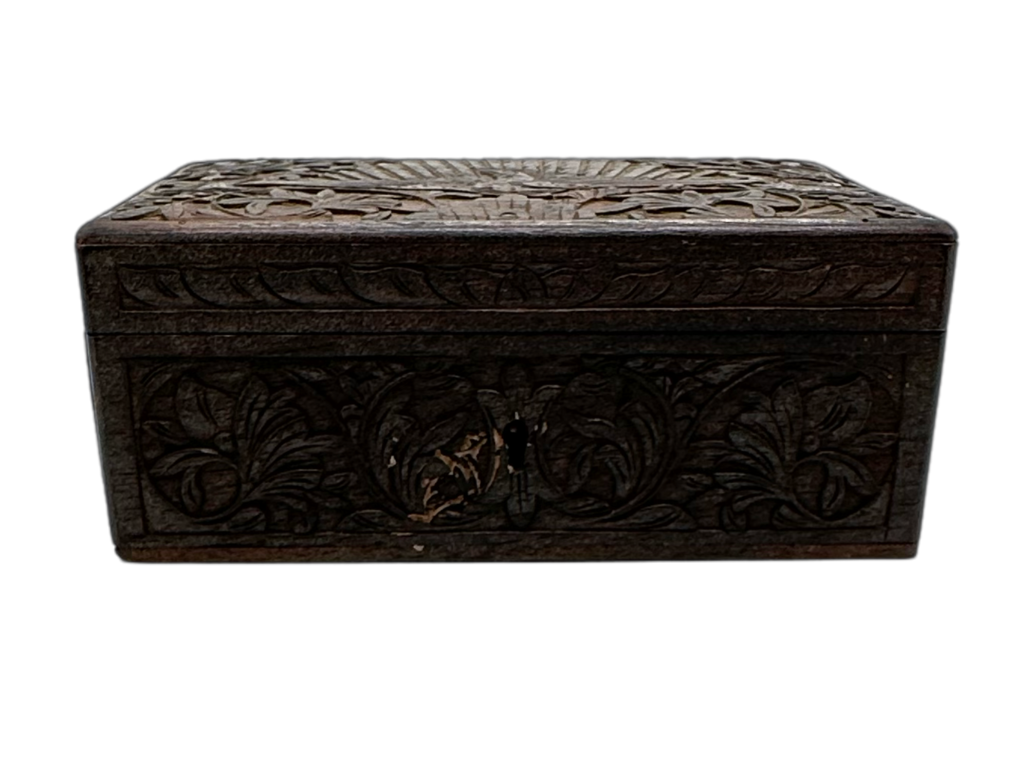 Vintage Carved Wooded Hinged Box - Hunt and Bloom