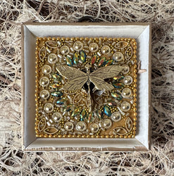 Museum Bee, Painted Frame with Dragonfly on Beaded Block - Hunt and Bloom