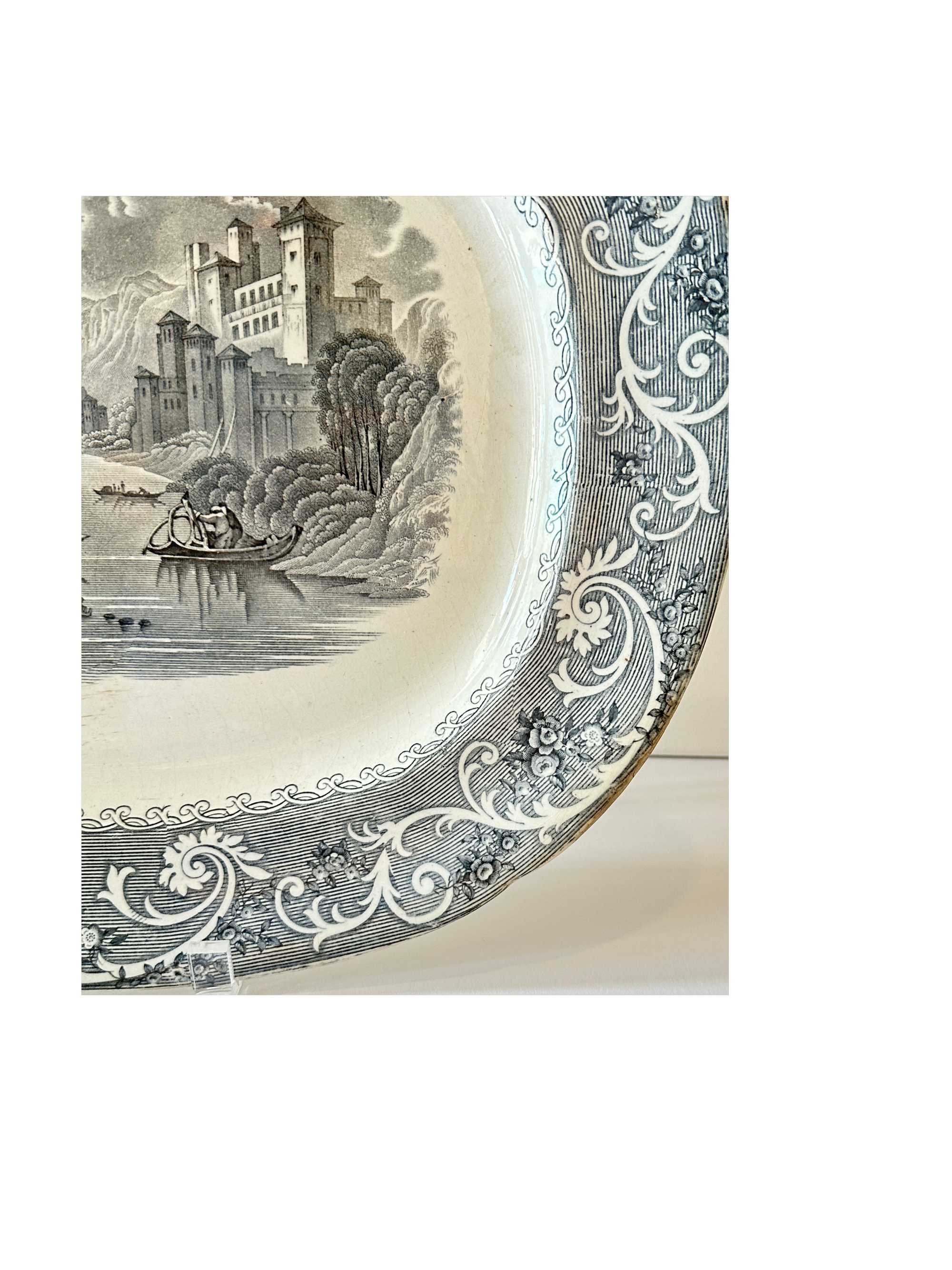 Antique Gray and White Rhine Platter - Hunt and Bloom