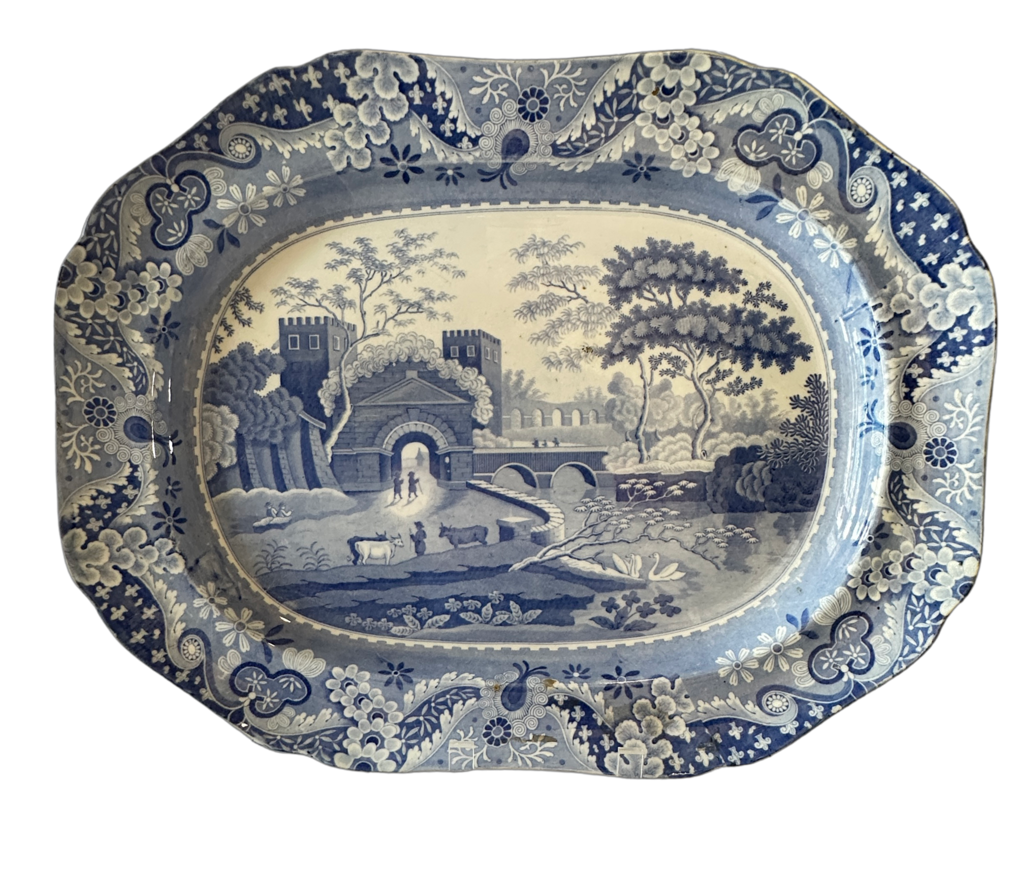 Antique Spode Blue and White Castle Platter - Hunt and Bloom