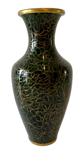 Vintage Dark Green Cloisonne Vase 