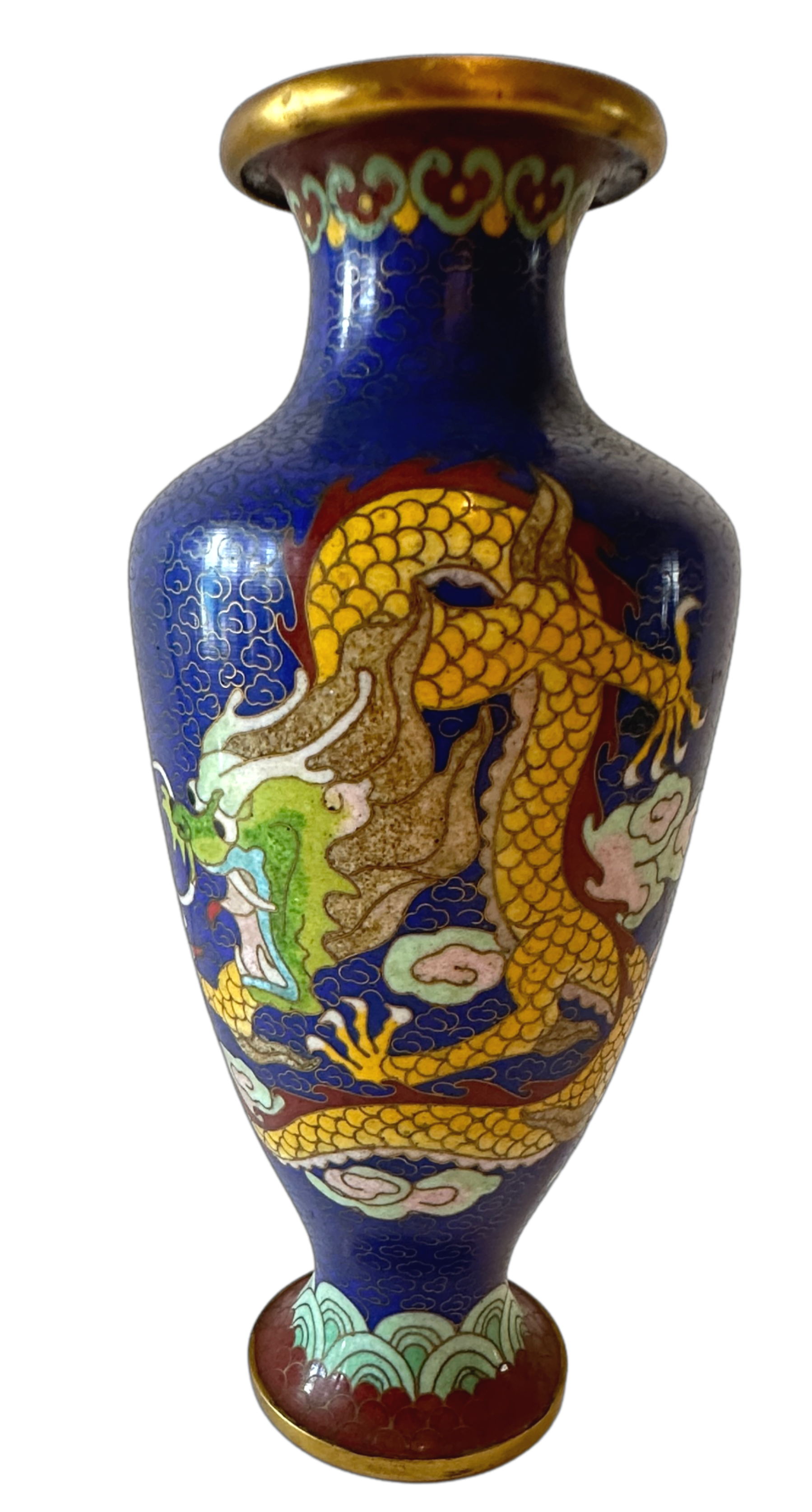 Vintage Dragon Cloissone Blue Vase 