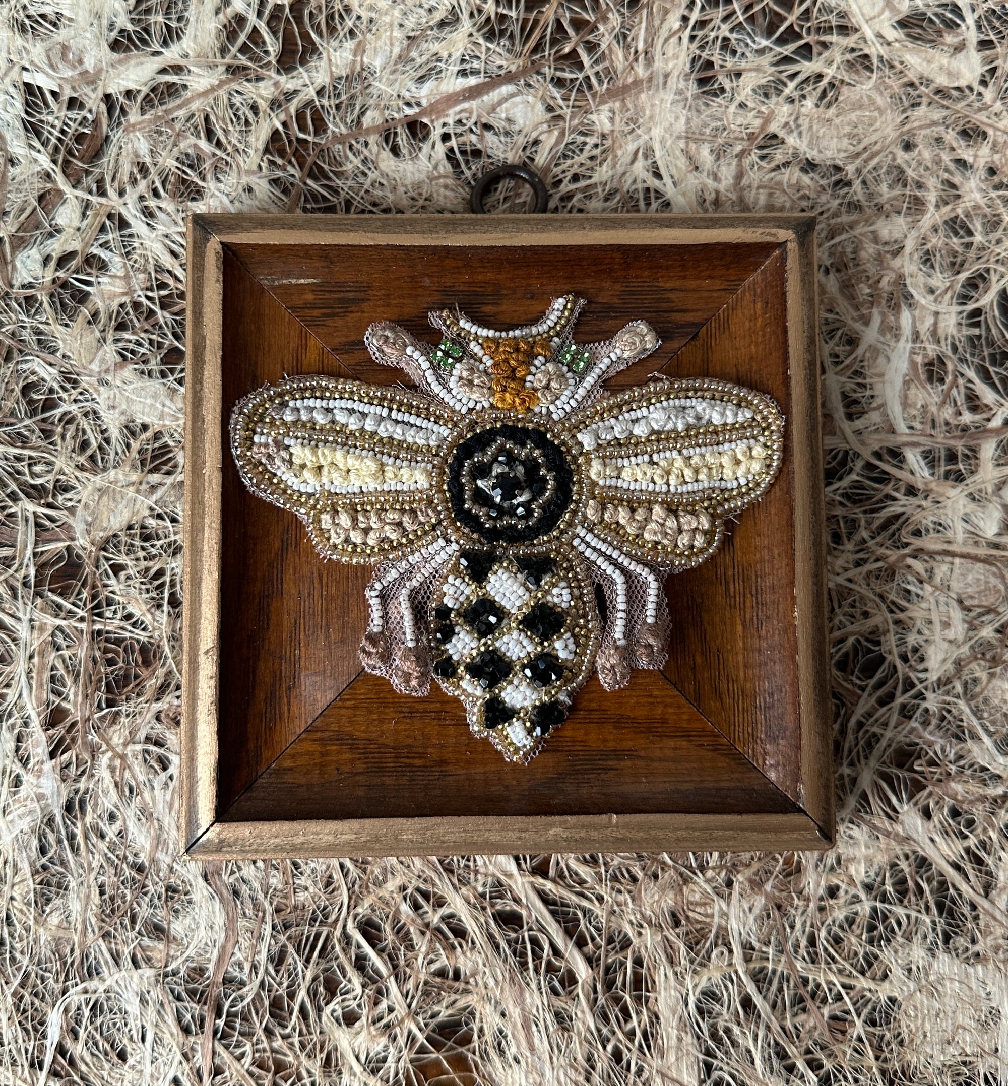Museum Bee, Wooden Frame with Embroidered Bee