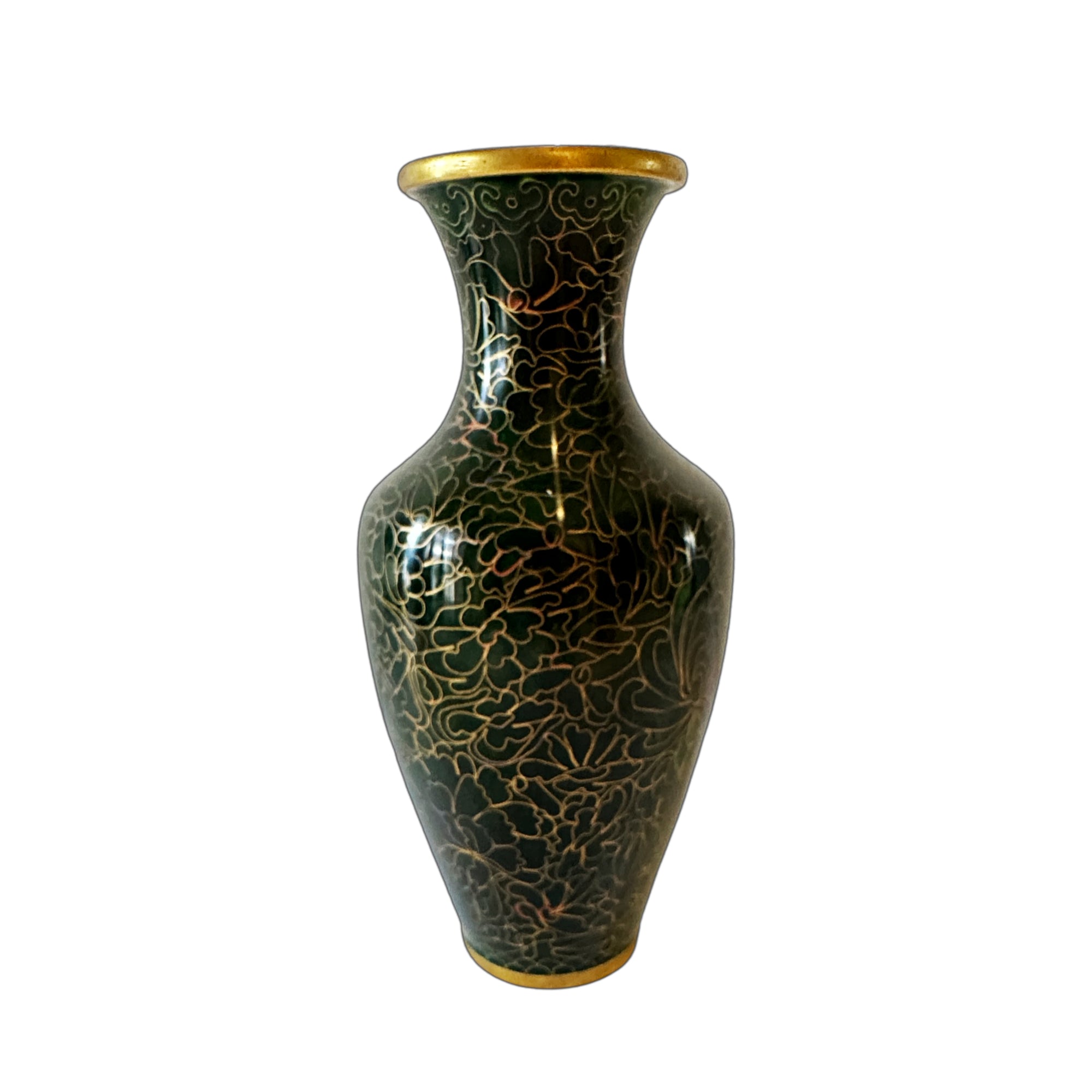 Vintage Dark Green Cloisonne Vase - Hunt and Bloom