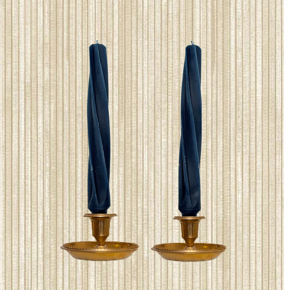 Pair of 9 inch Blue Twist Taper Candles 