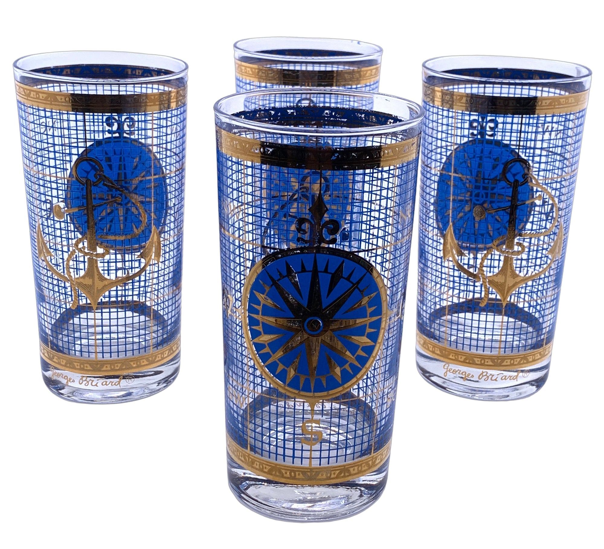 Vintage Georges Briard Nautical Highball Glasses, Set of 4 - Hunt and Bloom
