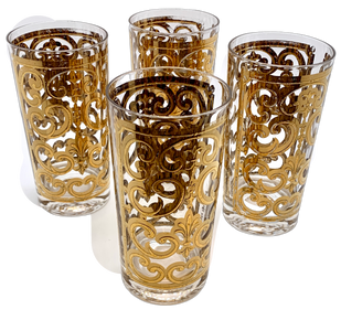 Vintage Georges Briard Gold Filigree Highball Glasses, Set of 4 - Hunt and Bloom