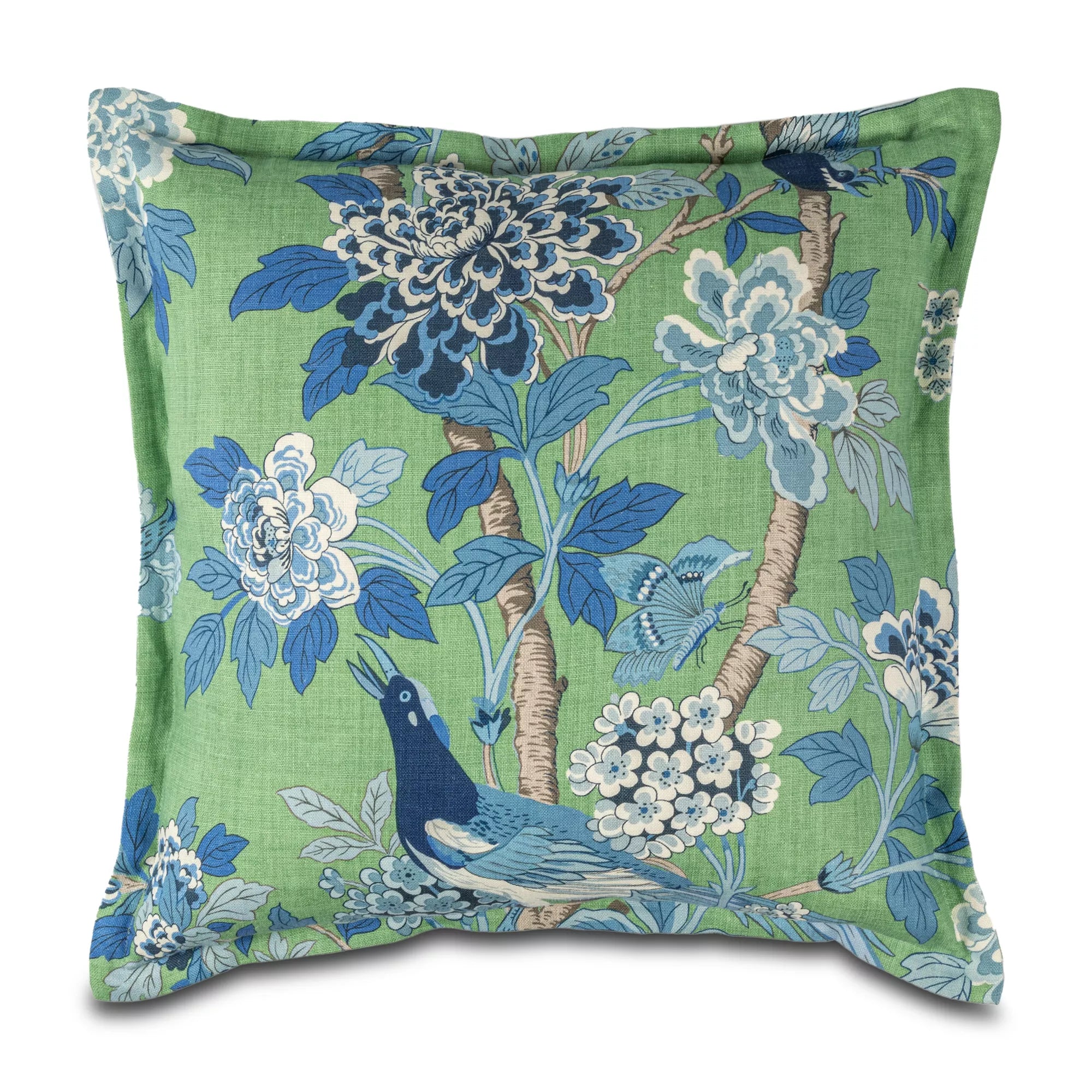 Hydrangea Bird Pillow, Emerald Blue - Hunt and Bloom
