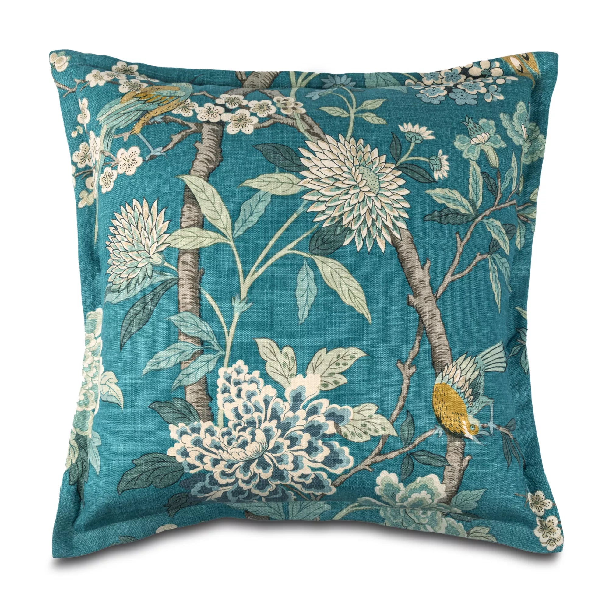 Hydrangea Bird Pillow, Teal - Hunt and Bloom