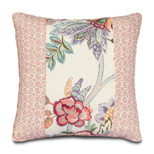 Floral Multi Colored Pillow in the middle with Pink Designs on the sides