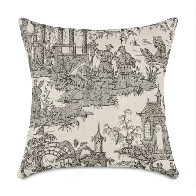 Pagoda Toile Pillow, Coal - Hunt and Bloom