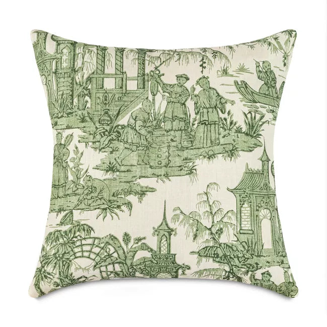 Pagoda Toile Pillow, Forest - Hunt and Bloom