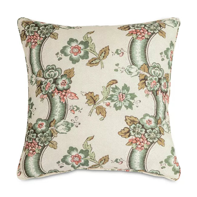 Green and Pink Floral and Striped 22 Inch Pillow 