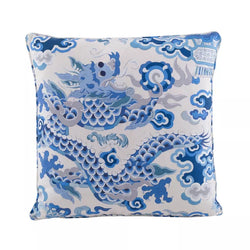 Ming Dragon Pillow, Ivory/Blue - Hunt and Bloom