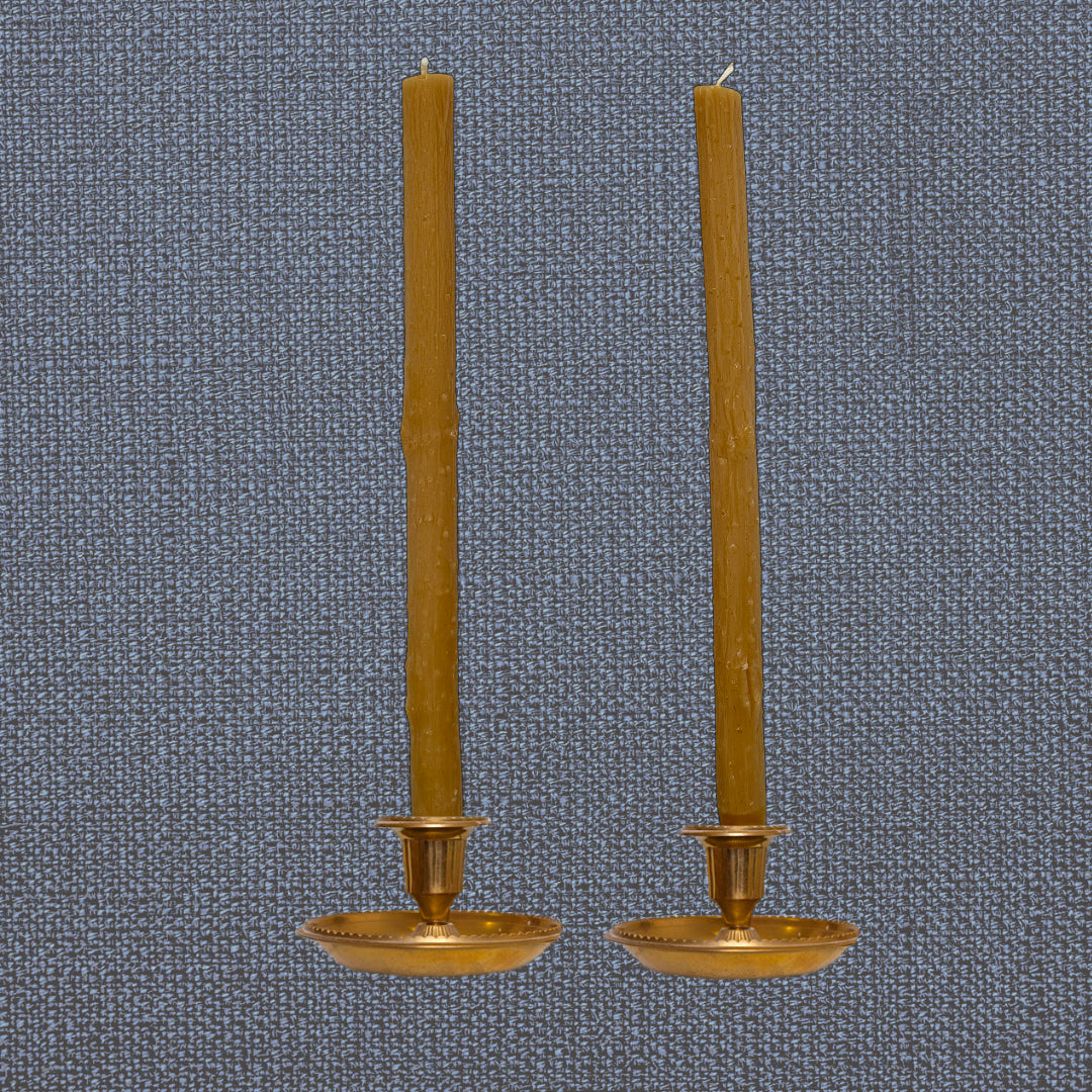 Pair of Natural Beeswax Twig Taper Candles