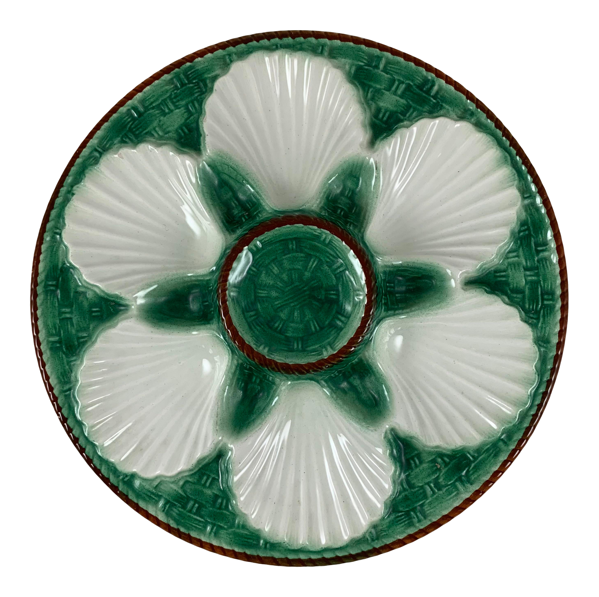 Green and White Vintage French Oyster Plate