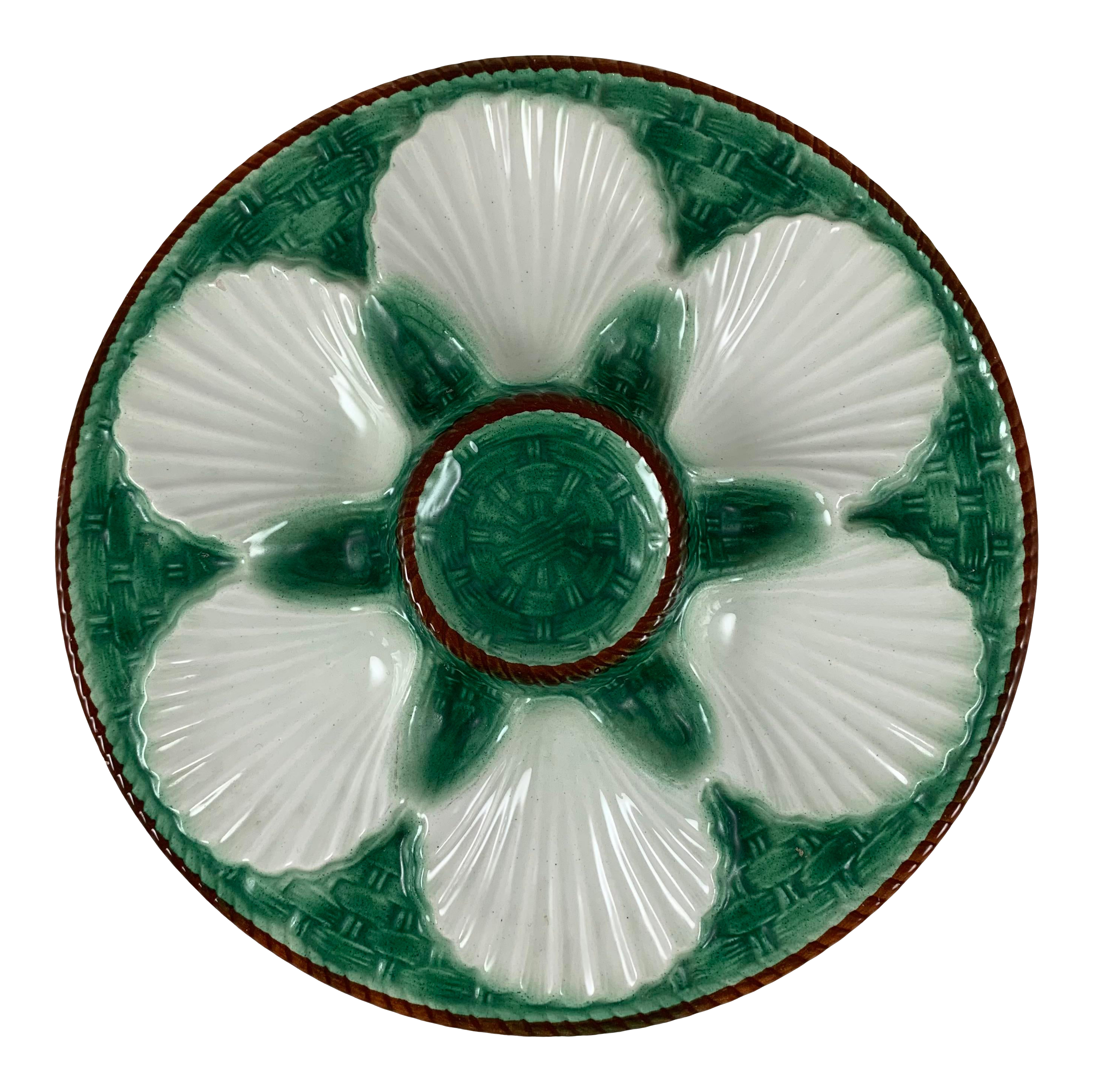 Green and White Vintage French Oyster Plate